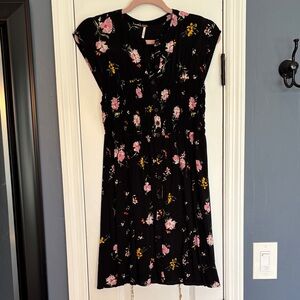 Free People Black Dress with Pink and Yellow Floral Design